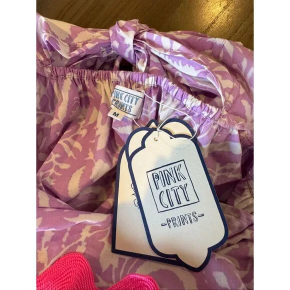 Pink City Prints Xanthe Dress Medium NWT Lilac Begonia Print Ruffle Rickrack - Picture 9 of 10